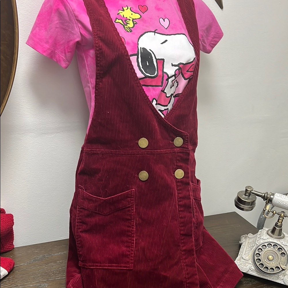 Free People Red Corduroy Overalls